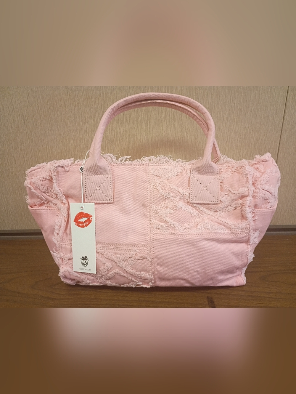 NWT Wildfox Frayed Pink Denim Tote